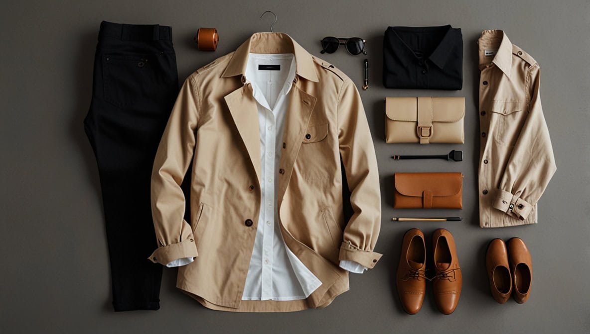 Capsule Wardrobe Must-haves – Flat Lay mit klassischen Basics in neutralen Farben